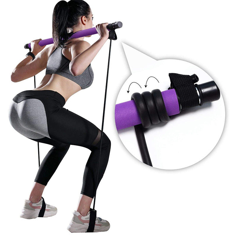 Fitness Yoga Pilates Stange – Tragbares Heimtrainer Set mit elastischen Widerstandsbändern