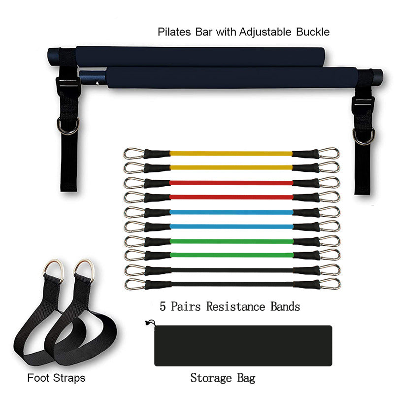 Fitness Yoga Pilates Stange – Tragbares Heimtrainer Set mit elastischen Widerstandsbändern