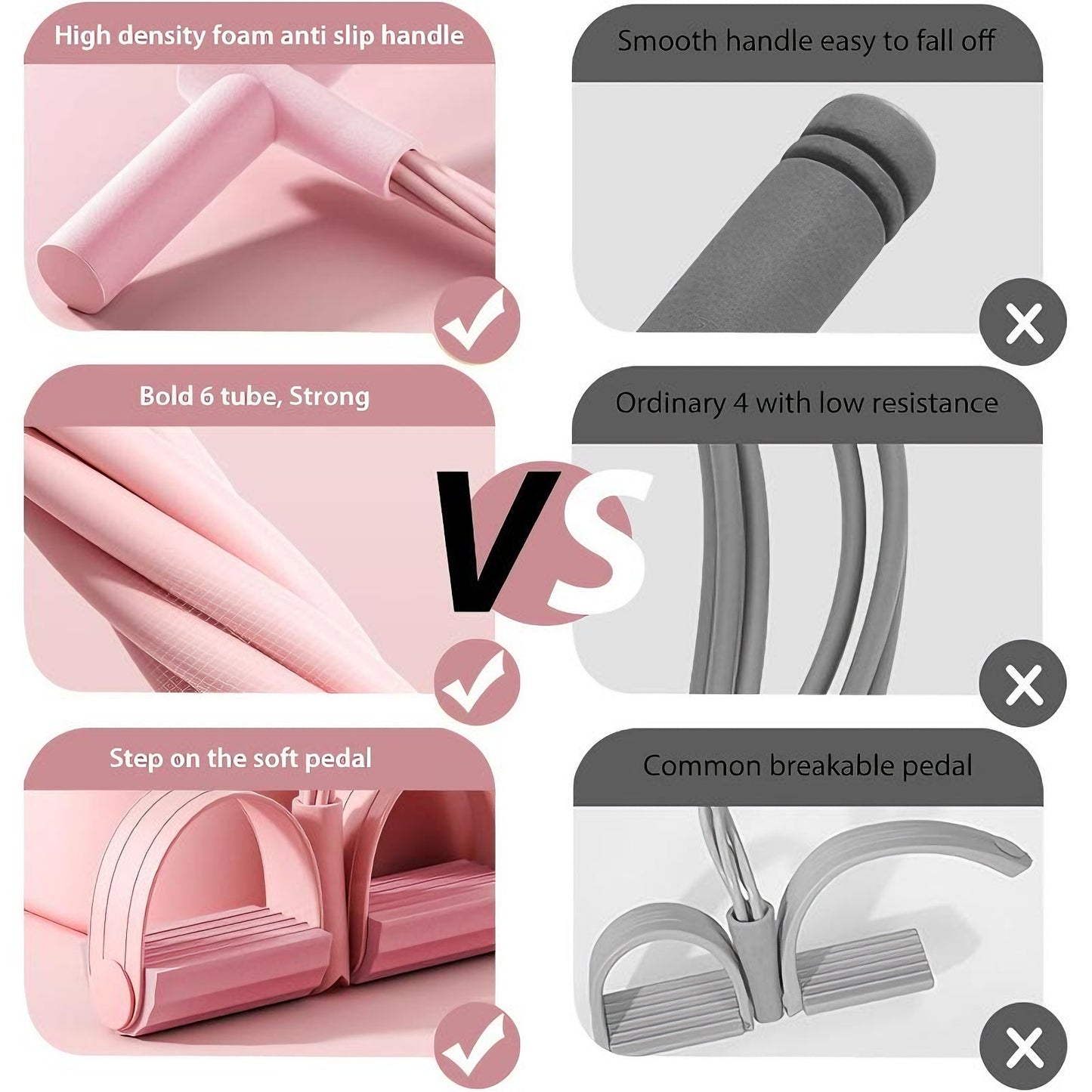 6-Röhren Pedal-Widerstandsband mit Griffen – Fitness- &amp; Yoga-Trainingsband