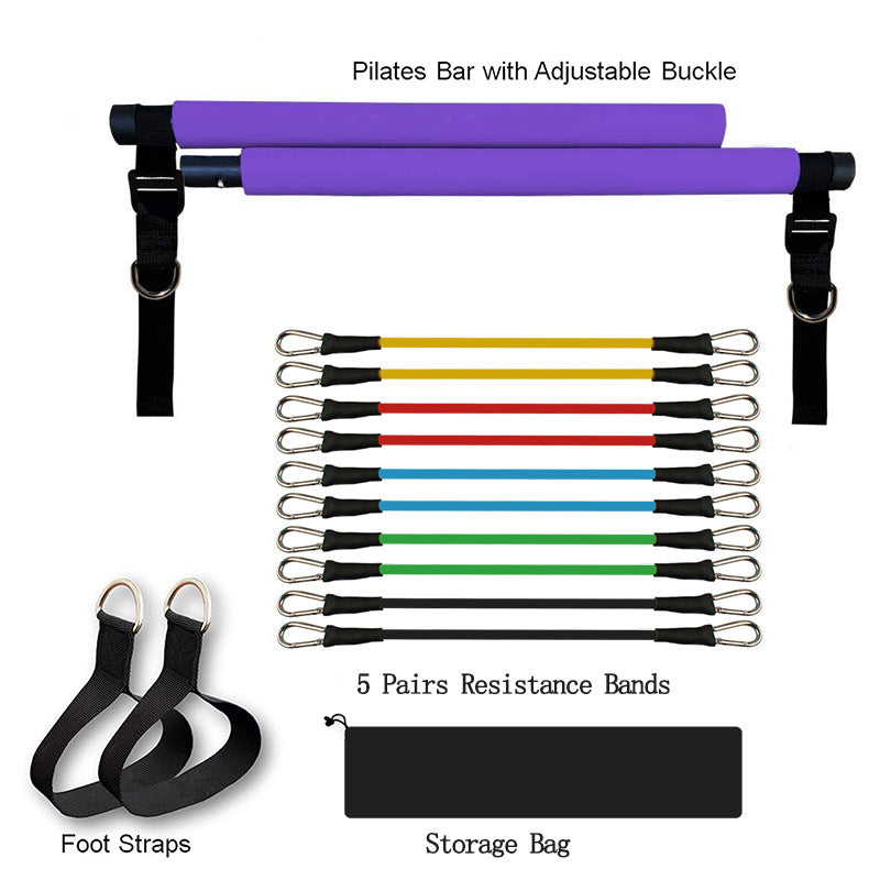 Fitness Yoga Pilates Stange – Tragbares Heimtrainer Set mit elastischen Widerstandsbändern