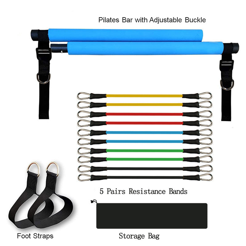 Fitness Yoga Pilates Stange – Tragbares Heimtrainer Set mit elastischen Widerstandsbändern