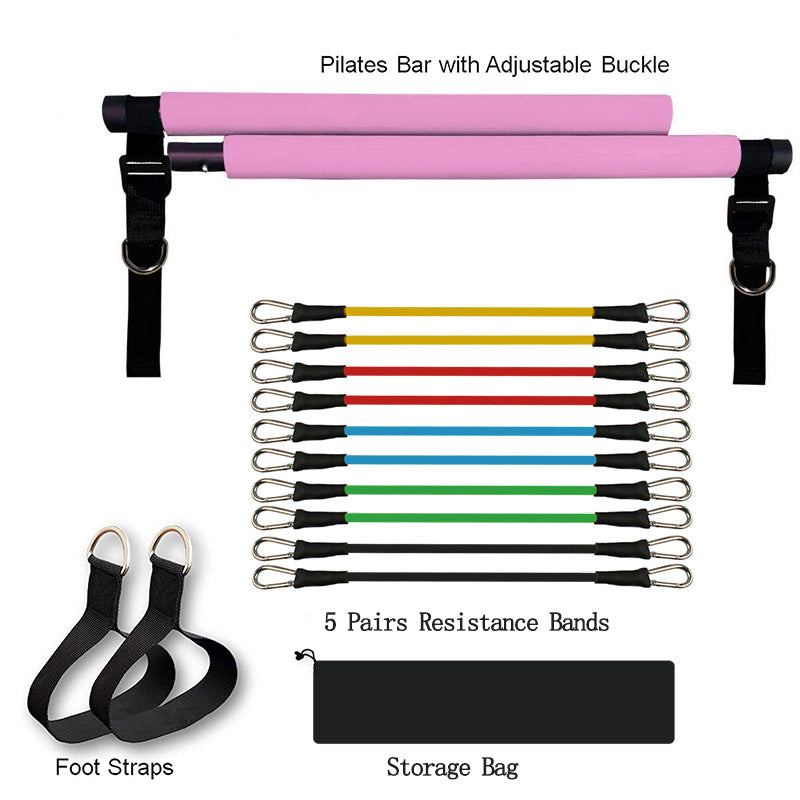 Fitness Yoga Pilates Stange – Tragbares Heimtrainer Set mit elastischen Widerstandsbändern