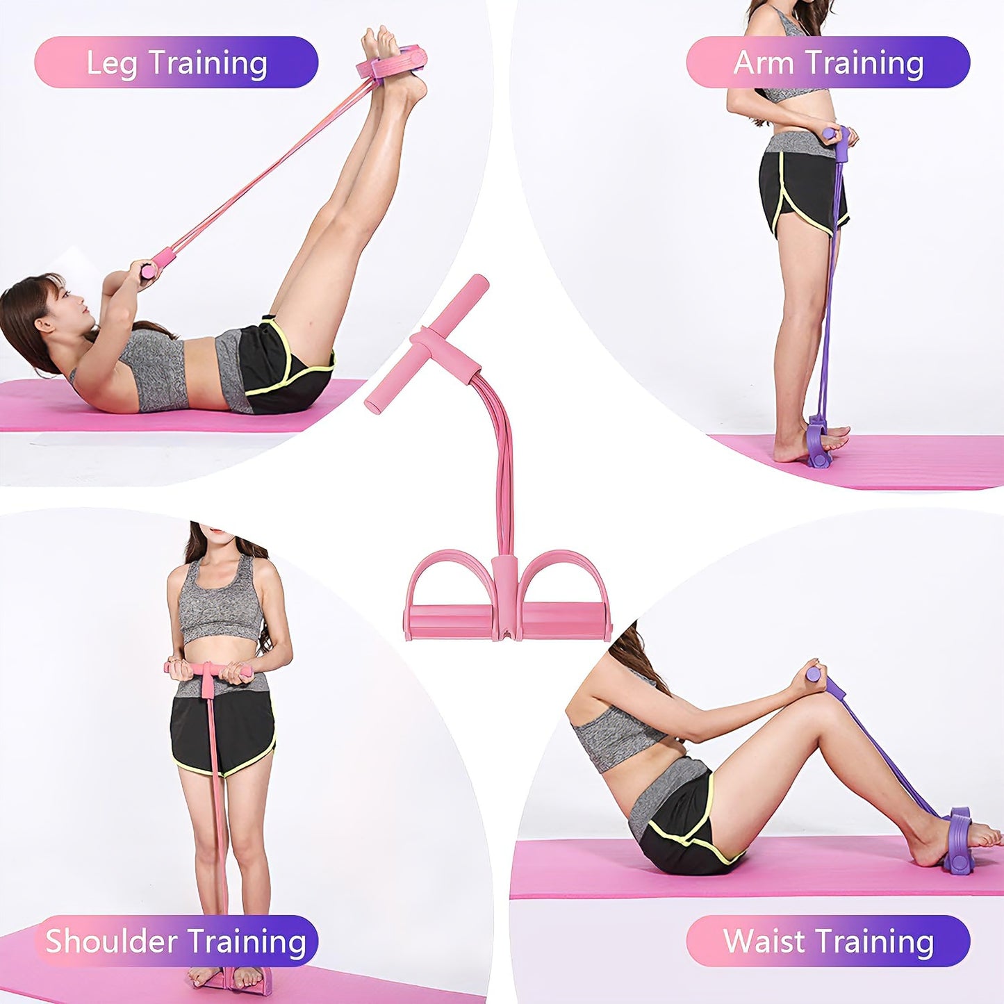 6-Röhren Pedal-Widerstandsband mit Griffen – Fitness- &amp; Yoga-Trainingsband